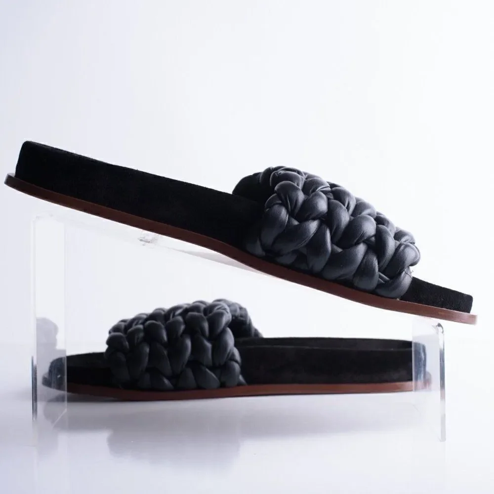 Chloe Womens Black Kacey Flats Braided Slide Sandals Shoe Leather US 8 EU 38